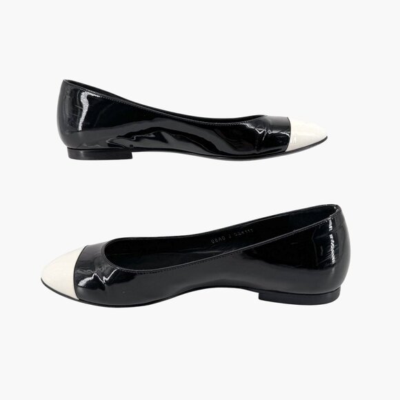 Chanel Cap Toe CC Ballet Flats Size 38.5 US 7.5-8 Black Patent Two Tone Shoes - Picture 11 of 16